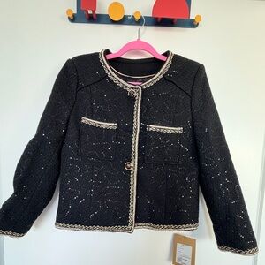 Chic Black Women's Blazer with Gold Trim